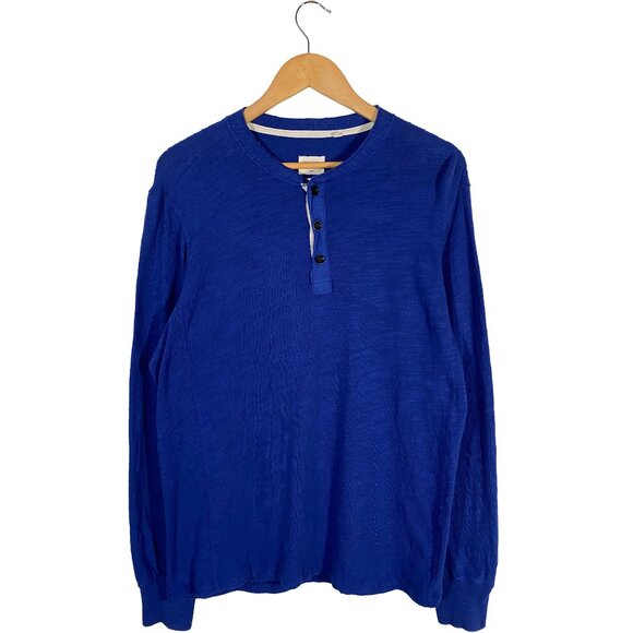 Rag & Bone Standard Issue Raw Hem Royal Blue Long Sleeve Henley shirt men's M - Picture 1 of 7